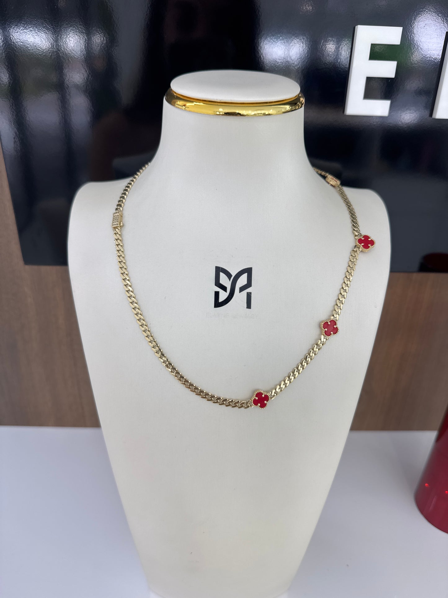 10K 5 Red Flower Necklace