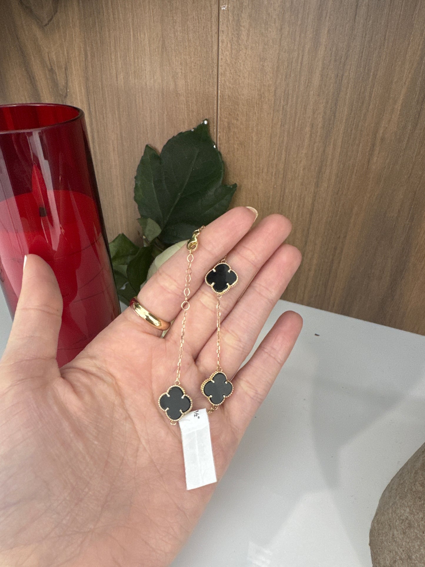 10K 3 Black Flower Bracelet