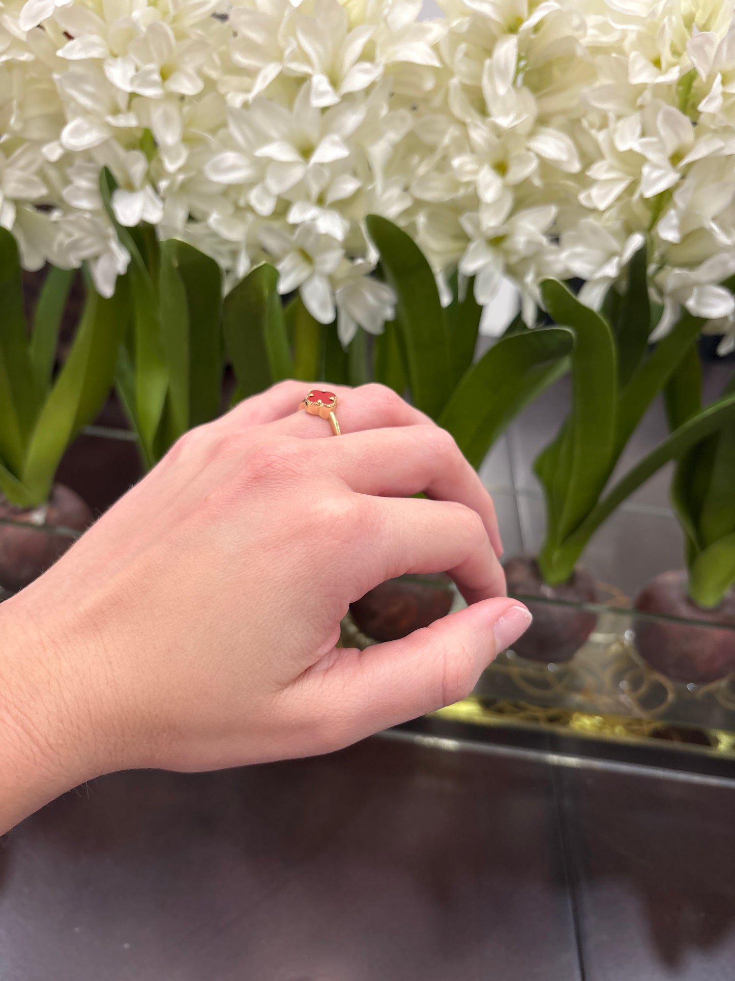 14K Red Flower Ring