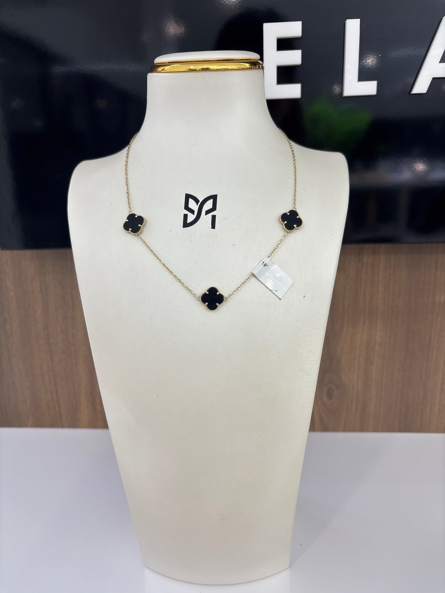 10K 3 Black Flower Necklace