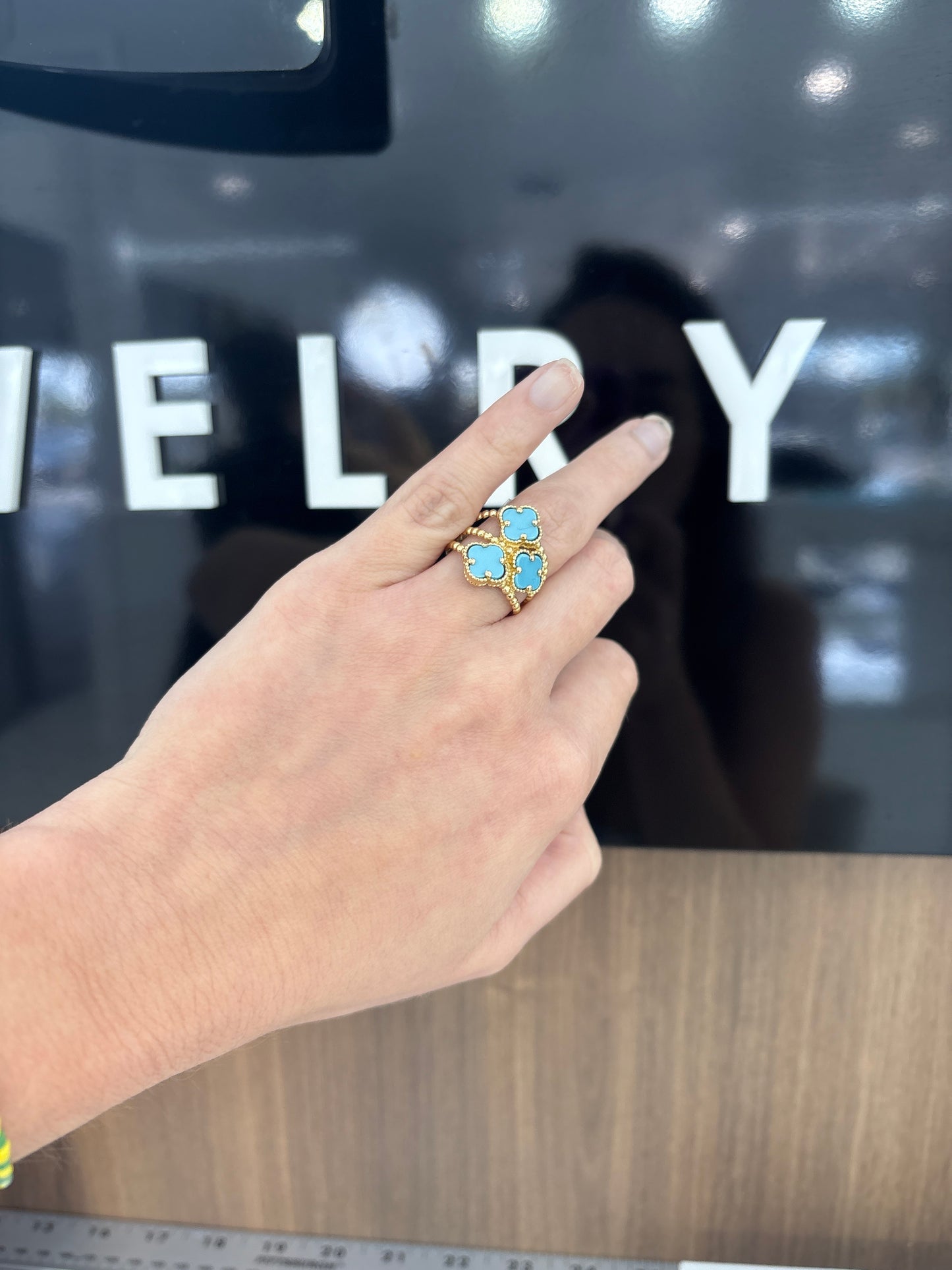 14K 3 Blue Flower Ring
