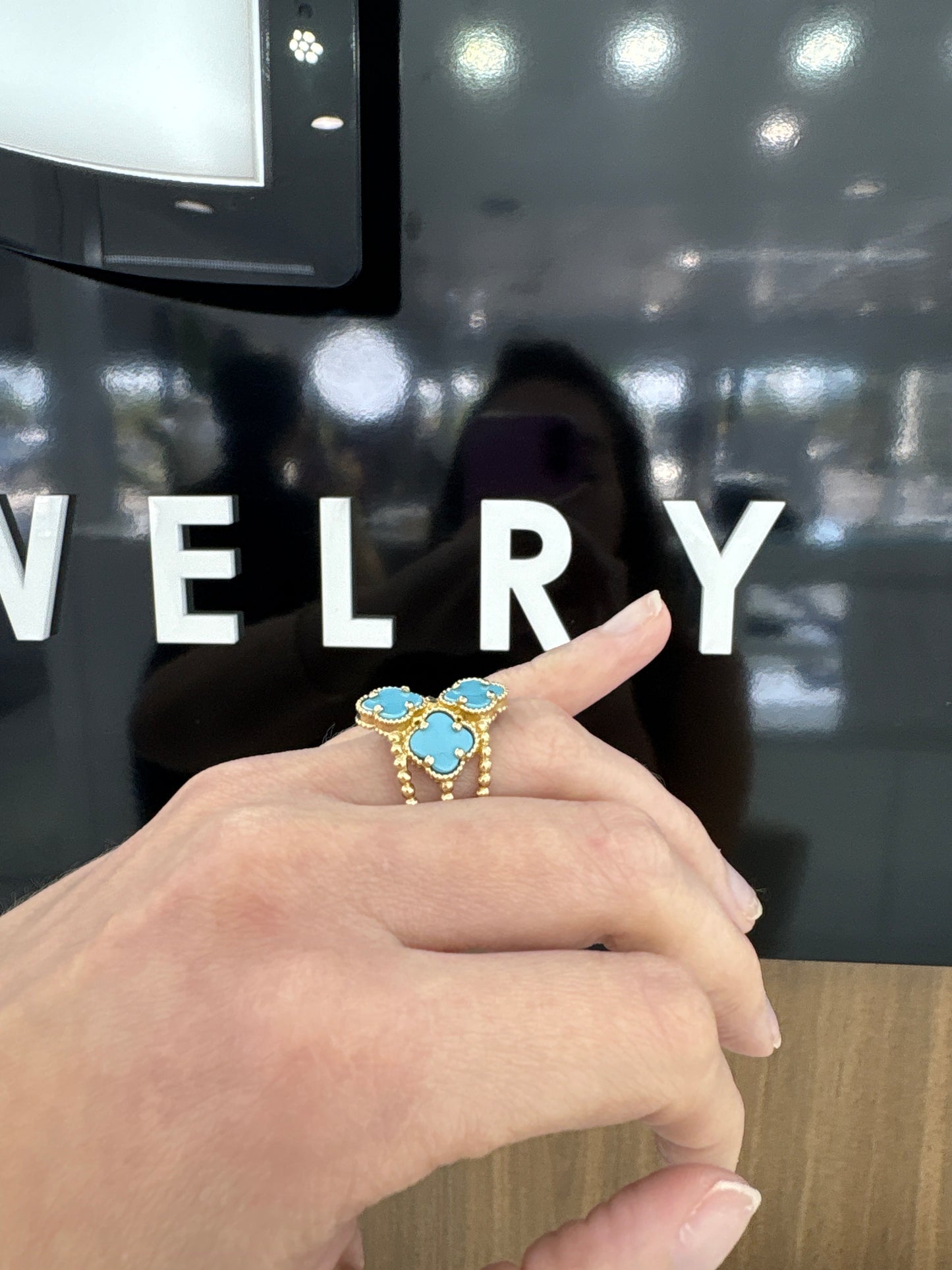 14K 3 Blue Flower Ring