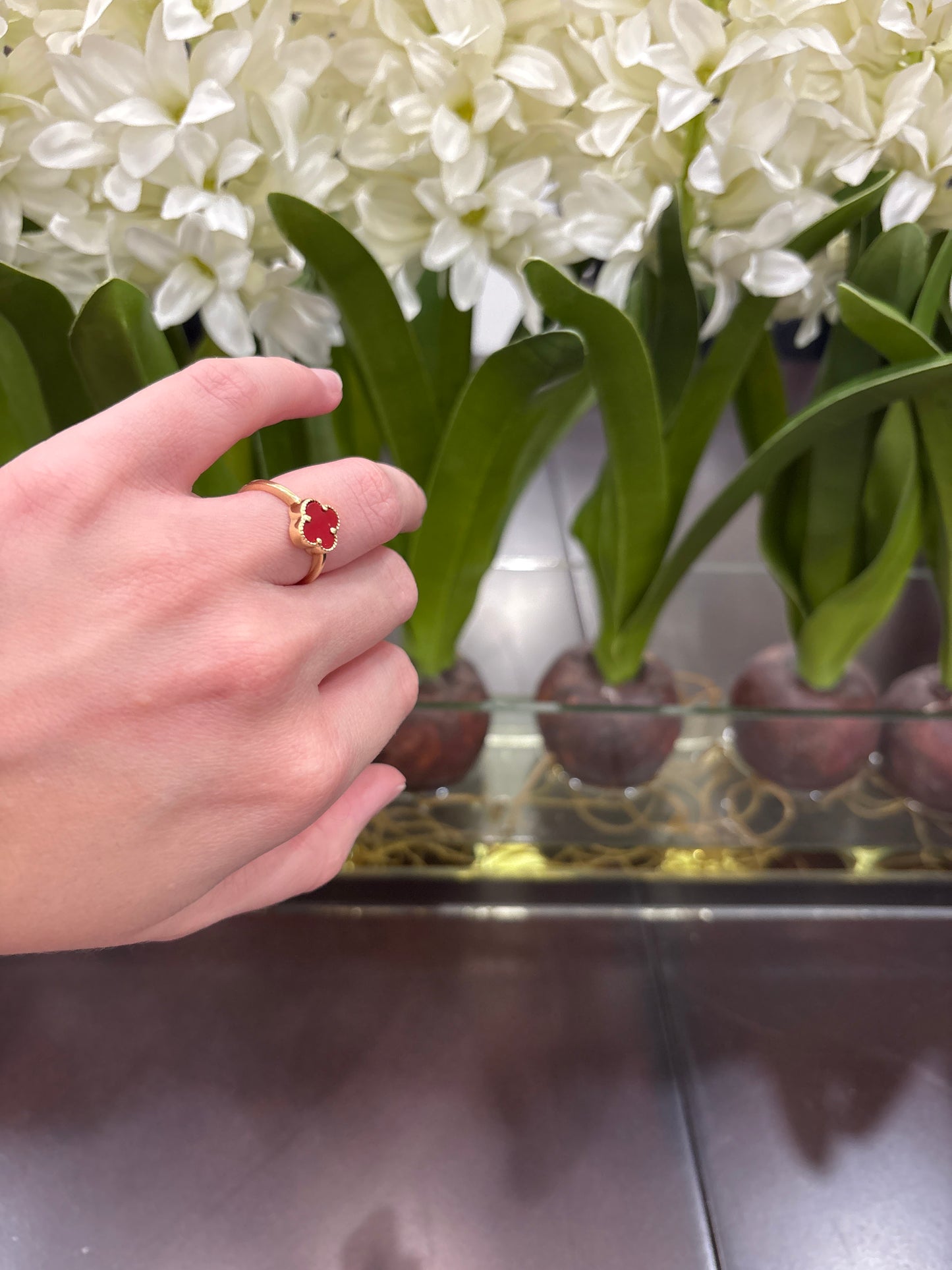 14K Red Flower Ring