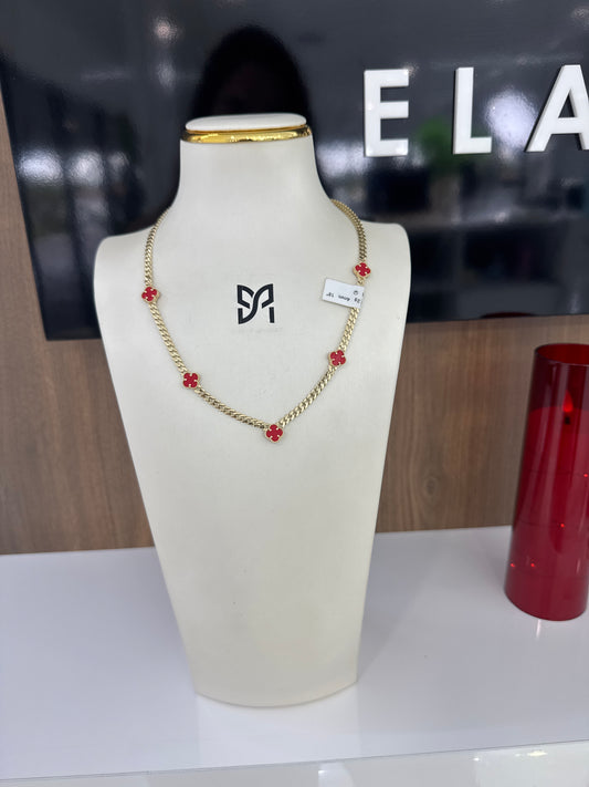 10K 5 Red Flower Necklace