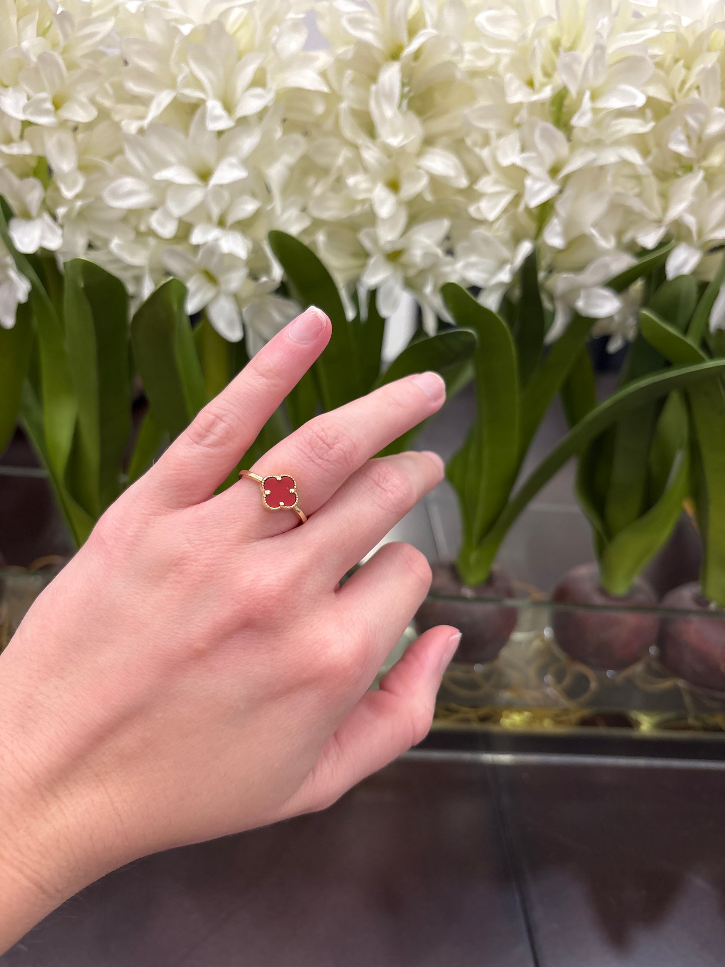 14K Red Flower Ring
