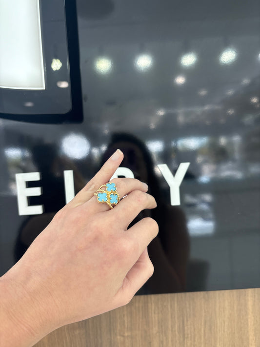 14K 3 Blue Flower Ring