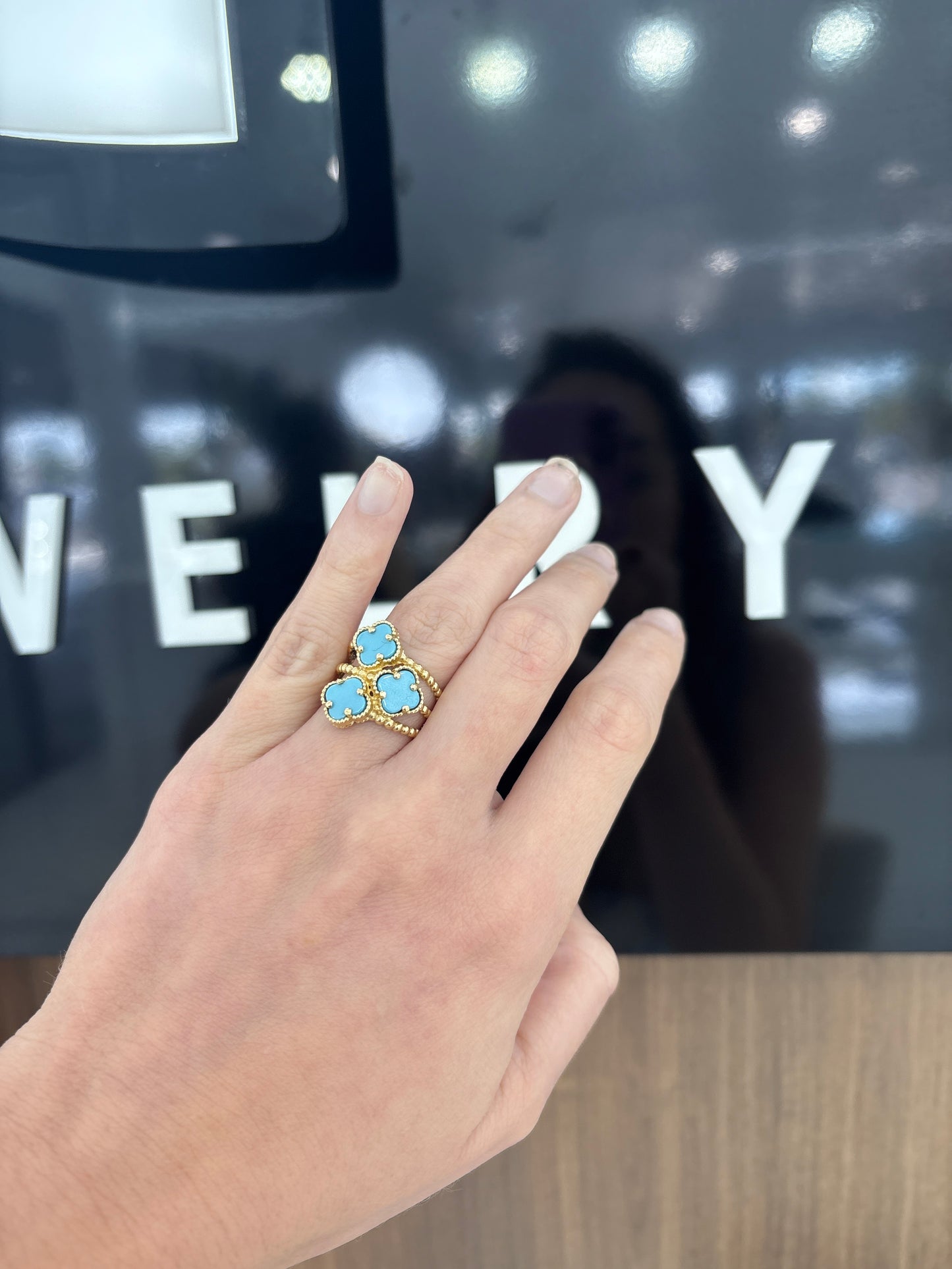 14K 3 Blue Flower Ring